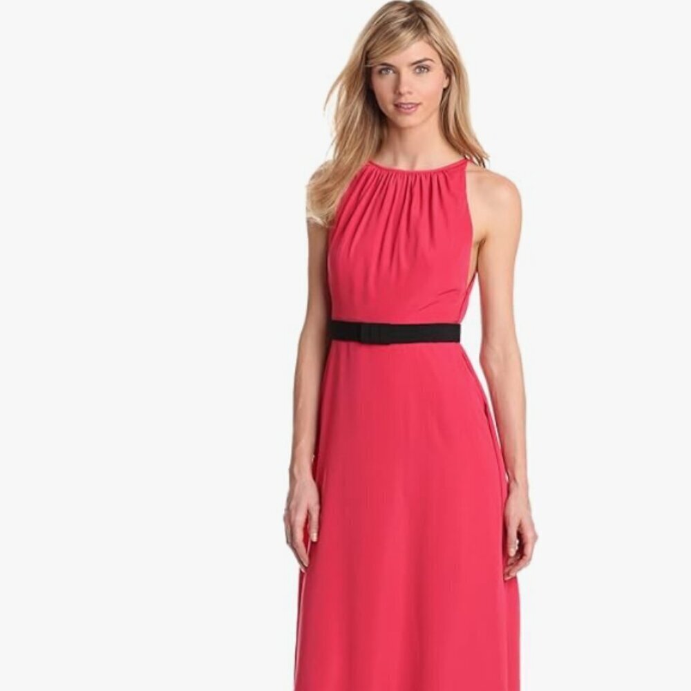 Jill Stuart Dress Maxi Crepe Evening Gown Long Sleeveless Belted Red New 10